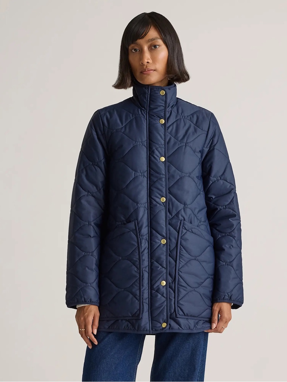 Quince Admiral Navy Featherless Quilted Long Puffer Jacket Heritage Preppy Small